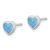 Sterling Silver Rhodium-plated 6mm Blue Created Opal Heart Post Earrings
